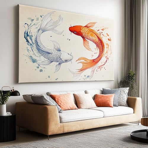 Toile Peinture 80 X 60Cm Sans Cadre Affiche Carpes Koï Fantaisie Style Chinois Oeuvre Mur Art Photo Pour La Maison Salon Chambre Cuisine Peinture Sur Toile Horizontal Tableau Décor