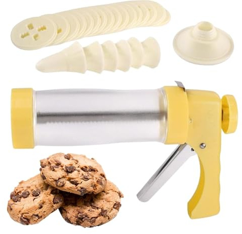 Kekspresse-Set, Spritzgebäckmaschinen, Keksmacher-Set Mit 6 Düsen Und 16 Keksschablonen, Keksmaschine, Für Selbermachen Von Keksen, Kuchen, Desserts Und Dekorieren(Yellow)