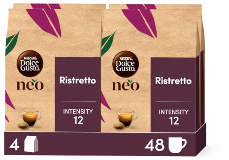 Dolce Gusto NEO Ristretto - 48 dosettes de café compostables à base de papier (4 boîtes de 12 dosettes)