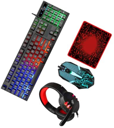 GALPADA Backlit Wired Gaming Keyboard Mouse Headset Combo with Mouse Pad Plug and Play Replacement for Office and Gamers