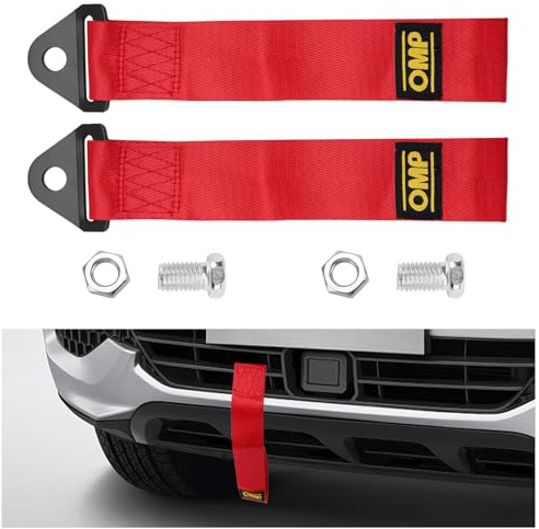 Corda di traino, 2 cinghie di traino sportive in nylon ad alta resistenza con gancio resistente, per rimorchi e rimorchi, per auto, paraurti anteriore e posteriore (rosso)