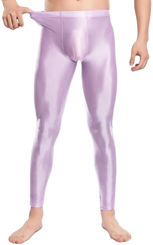 AIEOE Herren Leggings Glänzend Skinny Sportleggings Leicht Durchsichtig Strumpfhose Eng Laufhose Weich Unterhose Tights Stretch