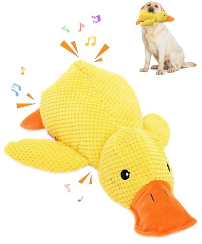 Ente Hundespielzeug, 2025 New Anti Stress Ente Hund, Hundespielzeug Unzerstörbar, Quietschspielzeug Hund Kuscheltier, Anti Stress Entes für Hunde für Hunde zum Kauen & zur Mundreinigung (Gelb)