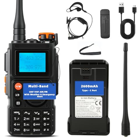 Walkie Talkies Two Way Radio with Air Band Monitor for Adults | 2600mAh Type-C Battery, 8W, VOX Hands-Free FM Radio, SOS Emergency Alert, Weather Alert, Camping Hiking & Work