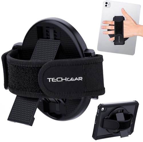 TECHGEAR Tablet Hand Strap with 360° Rotating Holder & Kickstand - Self-Adhesive Hand Grip Stand for iPad Pro, iPad Air, Galaxy Tab, Surface & 7-13 Tablets