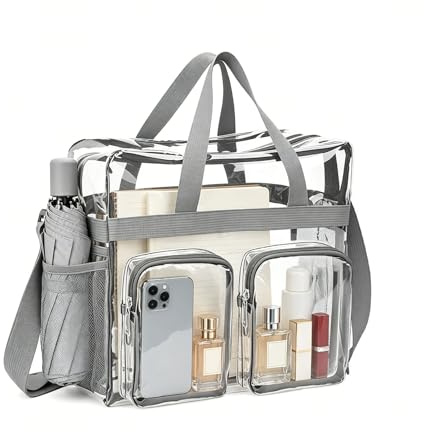 Transparente Tragetasche, PVC Tasche Transparent, Clear Tote Bag | Stadium Approved, Durchsichtige Taschen Bibliothek, Waterproof Handtasche für Arbeit Fitnessstudio Sportspiele Konzerte