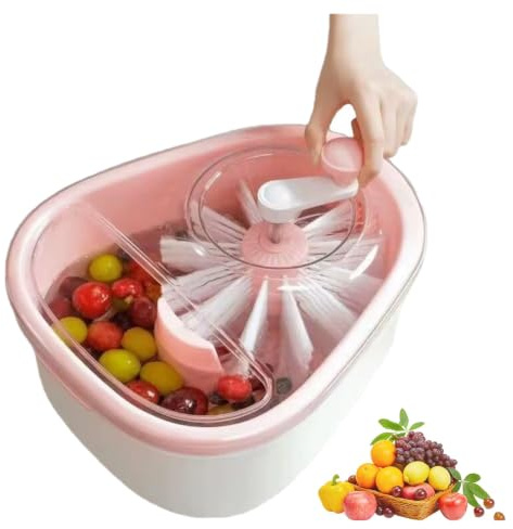 Generic Limpiador de Frutas Giratorio, Lavadora Portátil de Frutas y Verduras con Tapa y Cepillo de Cerdas de TPE Suaves, Tazón Grande para Cocina del Hogar