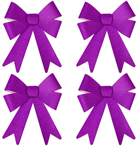 Robelli Noël Bow Glitter Décorations - Pré-noué for Arbre/Cadeaux/Table etc - 4 Med Violet