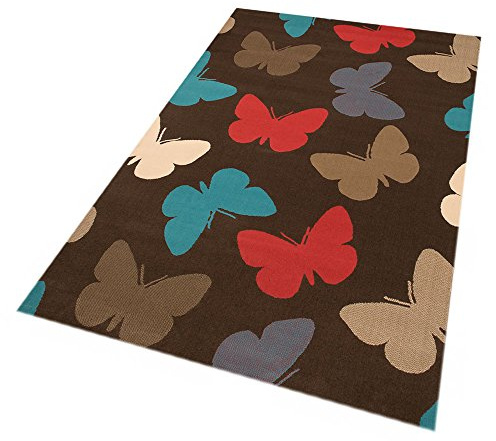 Zala Living Butterflies Design Velours Kinderteppich, Popypropylen, Braun, 200 x 140 x 0,9 cm