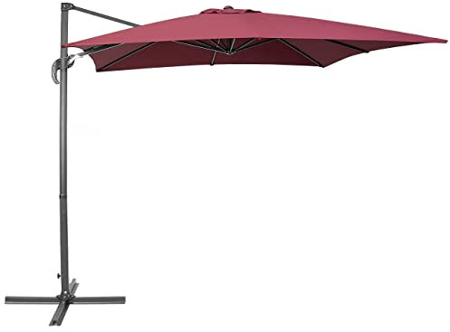 Beliani Parasol de Jardin ou de Terrasse Carré Rouge Bordeaux avec Pied Déporté Noir, Toile 250 x 250 cm cm Anti UV et Rotation à 360