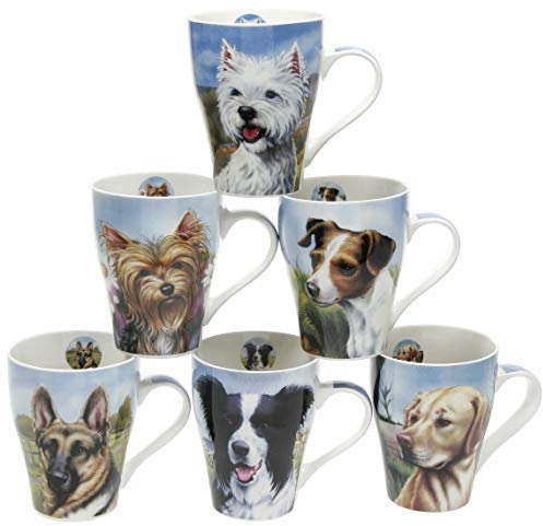 Pack of 6 Dog Breed Mugs | Giftboxed Jack Russell Terrier, Golden Labrador, German Shepherd, West Highland Terrier, Yorkshire Terrier & Border Collie. (Dog Breed Mugs - Pack of 6 Assorted)