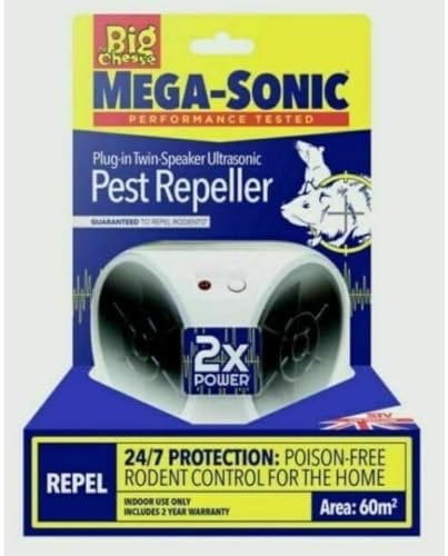 The Big Cheese Ultra Power – Mega-Sonic® Plug-In Twin-Speaker Pest Repeller - Professional Ultrasonic Technology Repels Mice & Rats Instantly - Indoor Electric Powered Plug-in – Pet-Friendly