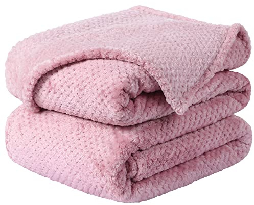 sourcing map Couverture Plaid Polaire Lit pour Canapé en Molleton Flanelle Microfibre Maille Peluche 330gsm Solide Légère Doux Chaude Rose Full/Queen(78*90)