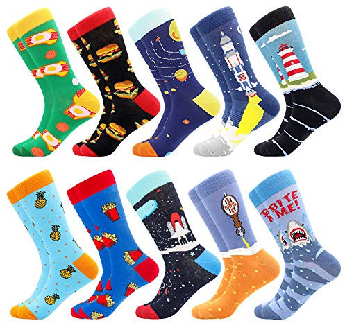 BONANGEL Calcetines de Vestir Divertidos, Coloridos Calcetines Para Hombres,Calcetines de Oficina de Algodón con Estampados Divertidos y Elegantes de Fantasía, Locos Geniales (10 Pairs-Bread)