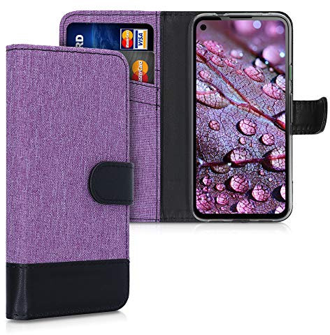 kwmobile Custodia Compatibile con Google Pixel 4a Cover Portafoglio - Case Chiusura Magnetica Portacarte Tessuto Similpelle viola/nero