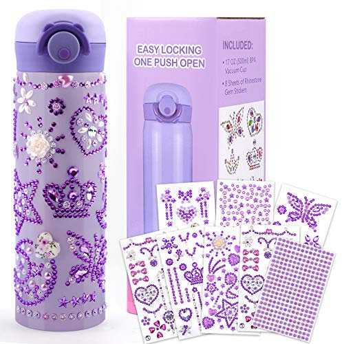 Gifts for Girls 5 6 7 8 9 10 11 Year Old, Birthday Gifts for Girls Age 4-12, DIY Water Bottle Girls Presents Toys Craft Kit to School, Decorate Your Own Water Bottle Kids with Gem Stickers