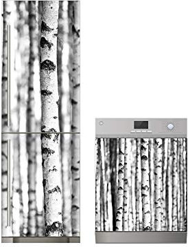 Oedim Pack Vinyle pour réfrigérateur + Vinyle pour lave-vaisselle Troncs d'arbres Noir et Blanc 60 x 200 cm + 70 x 80 cm Adhésif Résistant et économique Adhésif décoratif Design élégant