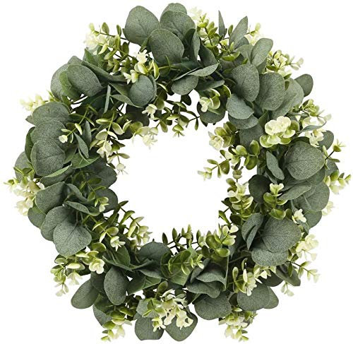 Frühlings Kranz Türkranz mit Blumen,30cm Künstliche Eukalyptus Kranz,Dekoration für Frühling und Ostern Kunststoff Künstliche Türkranz Deko Künstliche Pflanzenkranz Wandkranz Girlande Künstlich