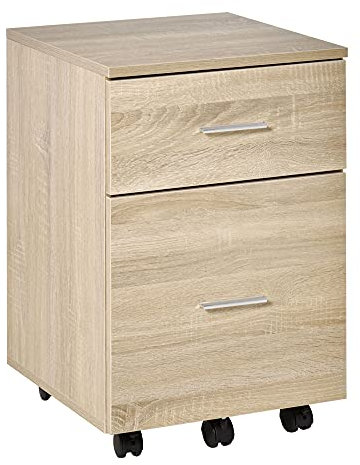 Vinsetto Caisson de bureau caisson de rangement mobile 2 tiroirs 5 roulettes en panneau de particules 39,5 x 39 x 58,5 cm chêne
