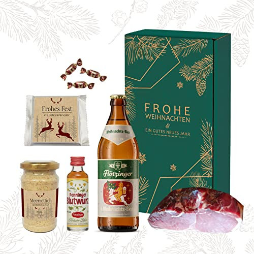 Geschenk Weihnachten | Frohe Weihnachten Tannengrün | Brotzeitbox für Männer | Weihnachtsbier (Tannengrün deftig 2)
