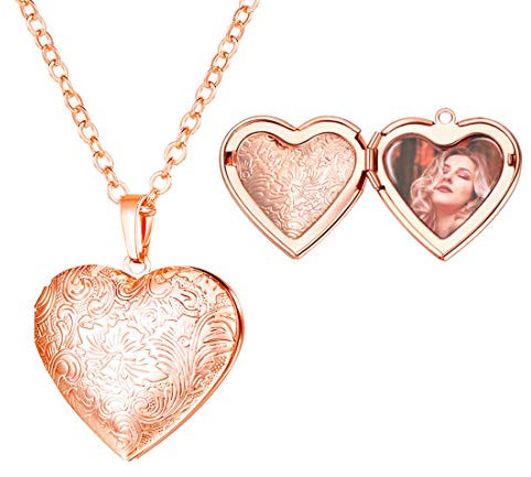 U7 Collana Donna con Foto Personalizzata Medaglione Cuore Fiore Ciondolo Portafoto Personalizzato + Catena Regolabile, Placcato Oro Rosa, Regalo per Natale Anniversario Compleanno