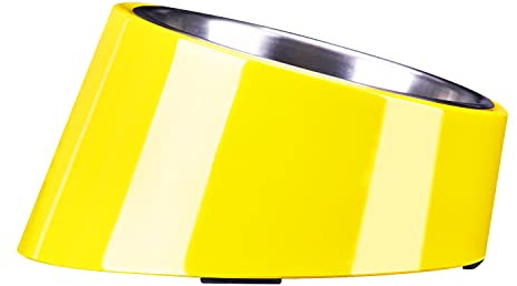 SuperDesign Mess Free 15° Slanted Bowl for Dogs and Cats, Tilted Angle Bulldog Bowl Dog Feeder, Non-skid & Non-spill, Easier to Reach Food L/2 Cup Bright Yellow