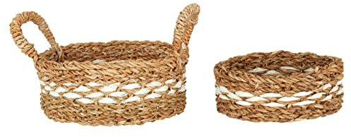Premier Houseware Set of Two Low Seagrass Baskets/Woven Hamper Baskets For Gifts/Storage Wicker Basket/Eco-friendly Seagrass Gift Basket/Woven Basket Dimensions W23 x D23 x H9cm.
