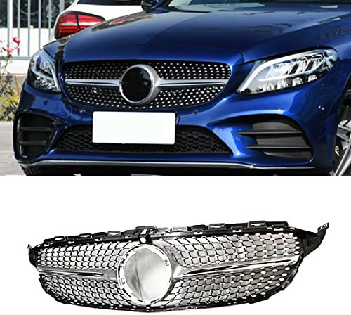 HZTWFC Griglia Anteriore AMG Argento Diamante Griglia Con La Fotocamera Intera Per Mercedes Benz Classe C W205 C180 C200 C250 C300 2019 2020 2021