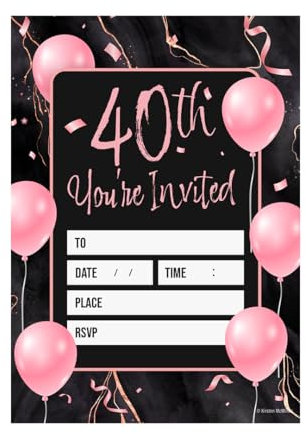 Kirsten McMillan Party-Einladungskarten für 40 Jahre Geburtstagsparty, A6, mit Umschlägen, entworfen und gedruckt in Großbritannien, 32 Stück