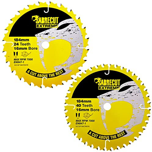 2 x SCCSFK184CR16 SabreCut 184mm 24T 40T x 16mm Lames de scie circulaire