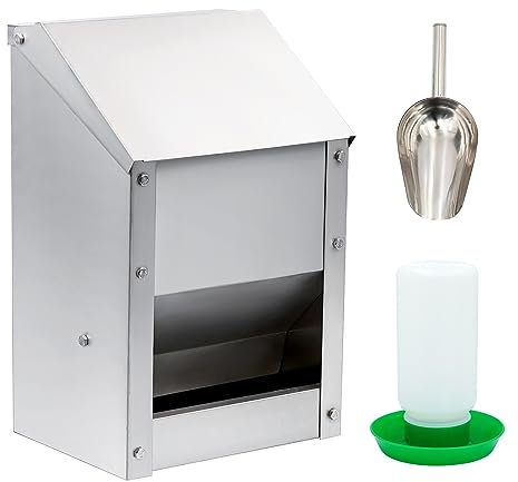 BREUAILY Futterautomat HüHner Metall mit Futterschaufel und Tränke 4.5kg Automatischer Futtertrog HüHner Wandmontage Futterspender HüHner für GeflüGel HüHner Enten Puten Gänse