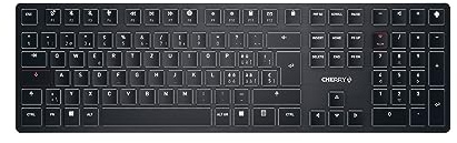 CHERRY KW X ULP, Ultra Flache Mechanische Tastatur, Schweiz QWERTZ, Schwarz | Kabelloses Multi-Device-Keyboard für bis zu 4 Geräte, Bluetooth, 2,4 GHz Funk & Kabel, Weiße Beleuchtung, Wiederaufladbar