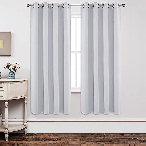Joydeco Blickdichte Vorhänge mit Ösen Gardinen Weiß 2 Stück H 158 x B 132 Verdunkelungsvorhang Weiss Thermovorhang Hitzeschutz, Ösenvorhang für Schlafzimmer Wohnzimmer