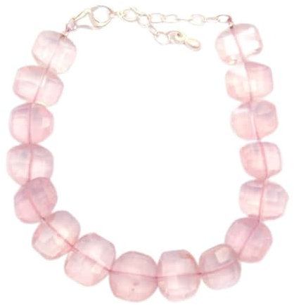 WORLD WIDE GEMS Rose Quartz rondelle 8x10-9x11mm faceted 7inch Sterling Silver Stacking Beaded Bracelet, Simple Layering, Dainty Gemstone Bracelet, Fine Jewelry, Minimalist,