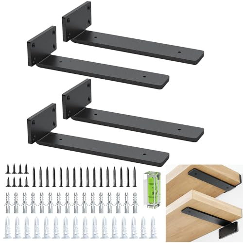 Regalhalterungen 20 cm (0.5 cm) Dicke, 4 Pack schwebende, versteckte wandwinkel, rustikale Industrie-Regalhalterungen mit modernem Eisen Finish - Schwarz