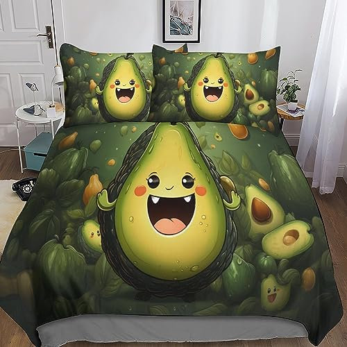 BYTUGI Avocado Bettwäsche Bettbezug kleine frische Für 3D Druck, Microfaser Kuschelig Bettwäsche Erwachsene Teenager, Mit Reißverschluss Und Kissenbezug 3 Teilig