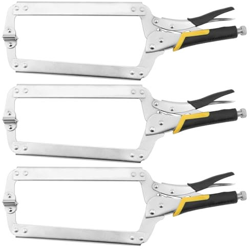 ZOENHOU 3 Pack 18 Inch Locking C Clamp with Flat Swivel Pads, Large Adjustable Vise Grip C Type Locking Pliers Rubber Handle, Welding Clamping Tools for Metal DIY Woodworking Craftsmen