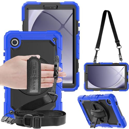 TECHGEAR UTILITY - Funda para Samsung Galaxy Tab A9 de 8.7 pulgadas (SM-X110 / SM-X115), resistente, resistente, a prueba de golpes, con soporte giratorio de 360 grados, correa de mano y correa para