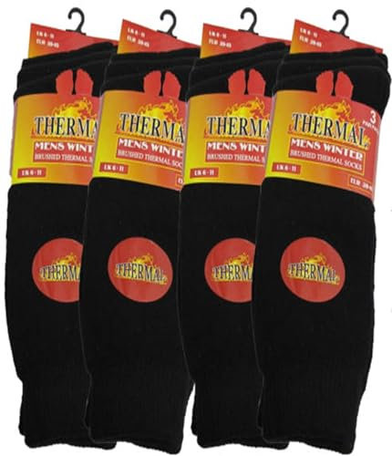 IQONEQ Thick Thermal Winter Socks - Pack of 3 Pairs - Warm, Insulated - For Men, Women and Kids - Adult Size 6-11 UK, Black, One Size