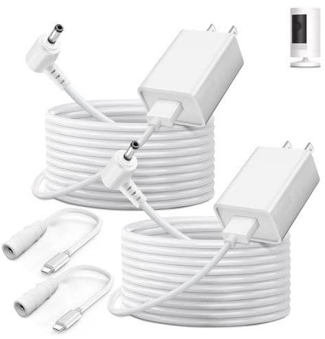 2-Pack Power Adapter Charger Cable Compatible with Ring Stick Up Cam Battery/Plug-in 3rd Gen/2nd Gen & Ring Pan Tilt Stick Up Camera, Indoor/Outdoor Weatherproof Power Cord (4m/13.1ft) White
