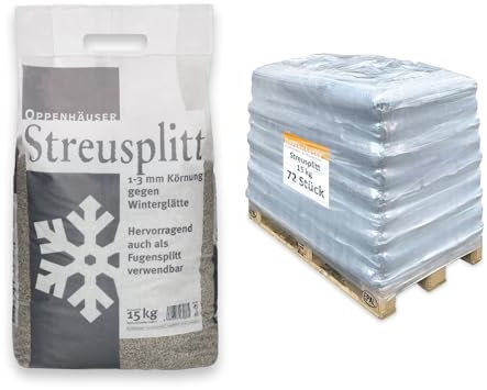 OPPENHÄUSER DIABAS Streusplitt 1080kg Profikörnung 1-3 mm deutsches Qualitätsprodukt für sichere Wege und zuverlässigen Wintereinsatz - 1 Palette 72x 15kg