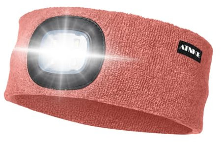 ATNKE LED Beleuchtetes Stirnband, Wiederaufladbare USB Lauf Stirnbänder mit Licht Extrem Heller 4 LED Lampe Winter Warme Stirnlampe für Herren und Damen Geschenke/Bean Paste Powder