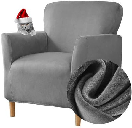 Highdi Stretch Sesselhusse - Elastische Samt Sofaüberzug Für Clubsessel Mit Armlehne - Weicher Sesselschoner Sitzbezug Hussen (Dunkelgrau)