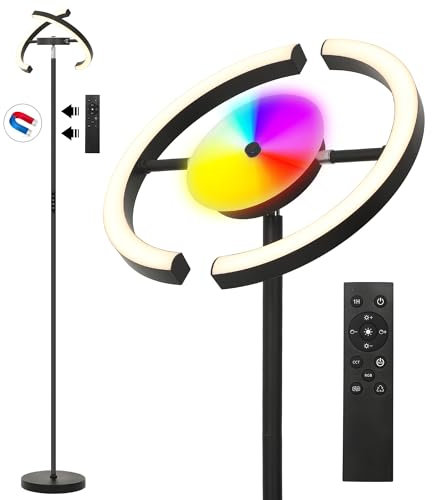 OTREN Lampade da Terra LED, Dimmerabile Piantana Lampada Soggiorno con Telecomando e Controllo Tattile, RGB Piantana per Salotto, Camera da Letto, Sala da Pranzo, 28W