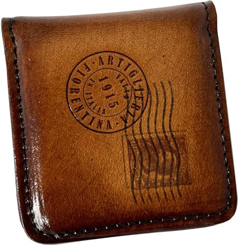 Artiglieria Fiorentina - Tancredi - Breite magnetische Geldklammer aus pflanzlich gegerbtem Leder, handgetupft mit Bild einer antiken Postkarte - Made in Italy, braun, handgepäck