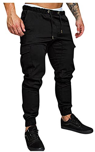 KONG JIMFAN Herren Jogginghosen Arbeitshosen Cargohose Breite Männer Kleidung Glänzende Hosen Jogginghose Herren Baggy Arbeitshosen Männer Schwarz Hikinghose White Pant for Men(Schwarz,5XL