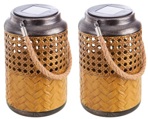 etc-shop Outdoorleuchte Solar Laterne Außen Boho Deko Solarleuchte Solarlaternen für Außen Garten, hängend stehend, LED, DxH 12 x 16 cm, 2er Set