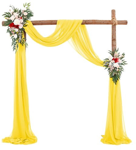 Surwin Hochzeit Vorhang Hochzeitsbogen, Elegant Chiffon Stoff Querbehang Deko Gardinen Vorhang Tüll Vorhänge Hochzeitsbögen für Fotografie Party Hochzeit Zeremonie (Gelb,75x300cm(10FT))