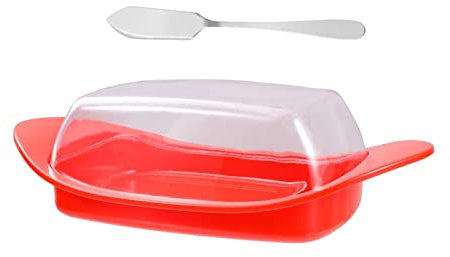 GaRcan Recipiente para Guardar Mantequilla con Tapa y Cortador de Cuchara para Almacenamiento de Alimentos - Rosso