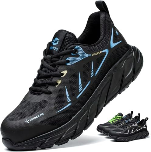 ISOOUS Sicherheitsschuhe Herren Leicht Arbeitsschuhe Damen mit Stahlkappe Sportlich rutschfest Atmungsaktiv Schutzschuhe Blau 45